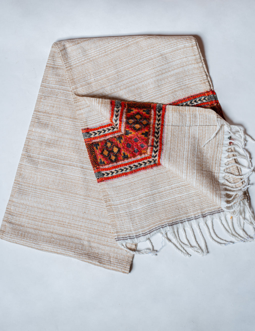 Beige Pure Handwoven Woollen Muffler