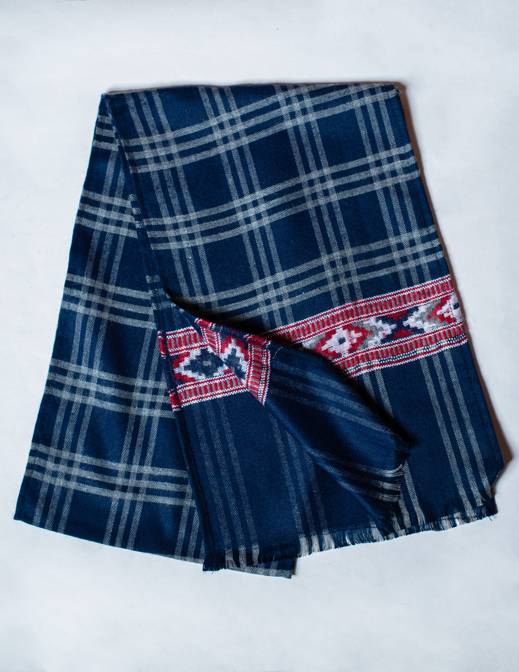 Blue Check Pure Handwoven Woollen Muffler