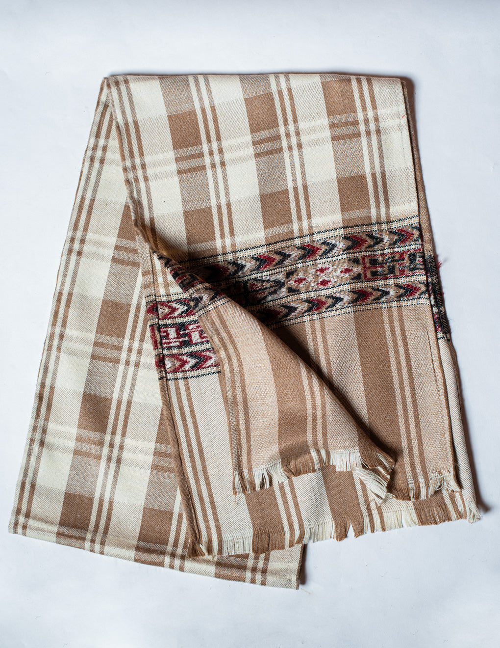 Beige Check Pure Handwoven Woollen Muffler