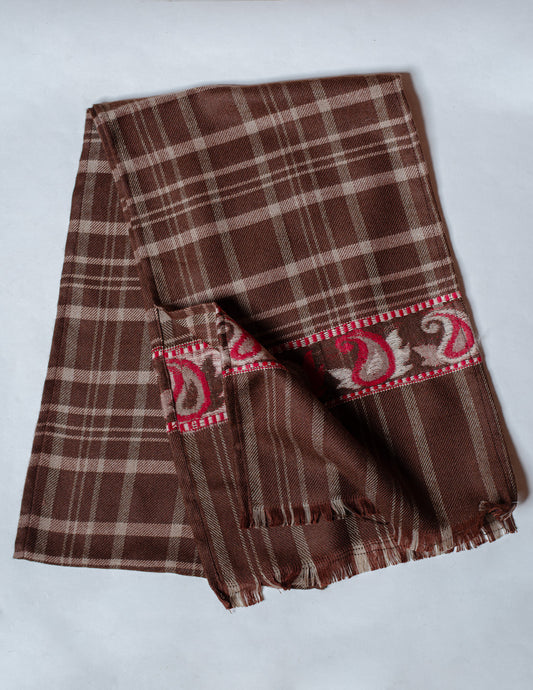 Brown Check Pure Handwoven Woollen Muffler