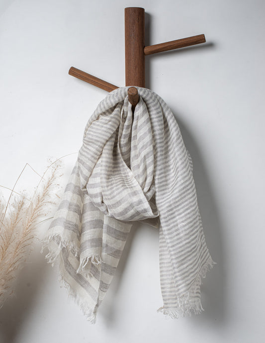 White Stripe Woven Bhagalpuri Linen Stole