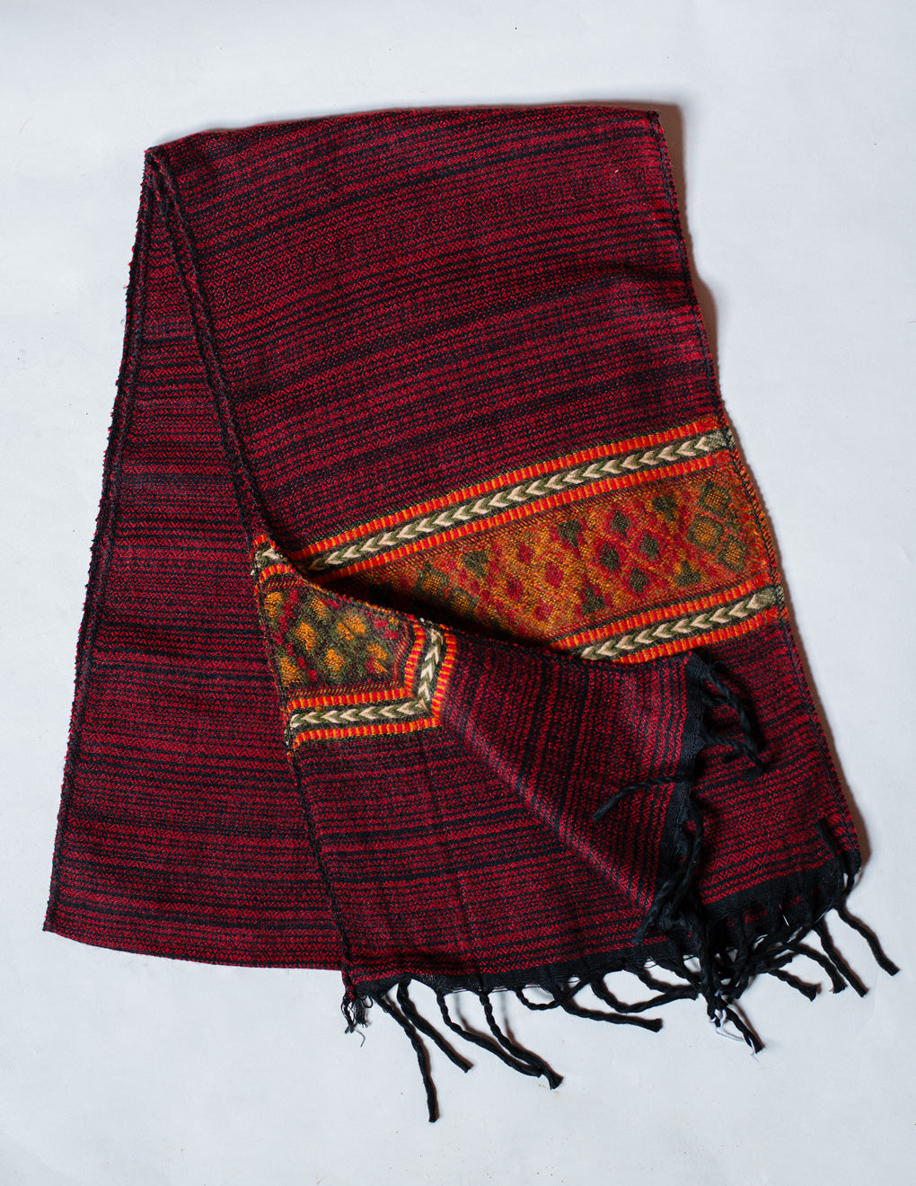 Black & Red Pure Handwoven Woollen Muffler