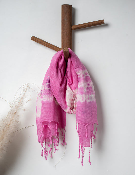 Pink Shibori Woven Bhagalpuri Linen Stole