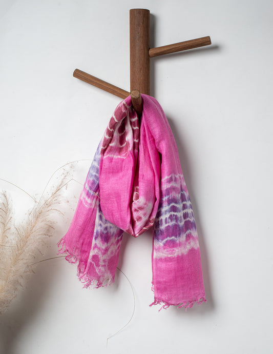 Pink Shibori Woven Bhagalpuri Linen Stole