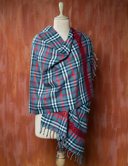 Grey Check Pure Handwoven Woollen Stole