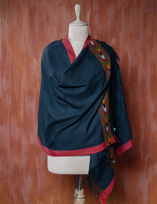 Black Pure Handwoven Woollen Stole