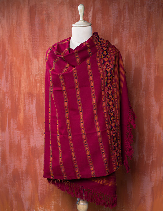 Maroon Pure Handwoven Woollen Shawl