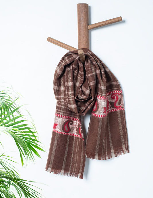 Brown Check Pure Handwoven Woollen Muffler