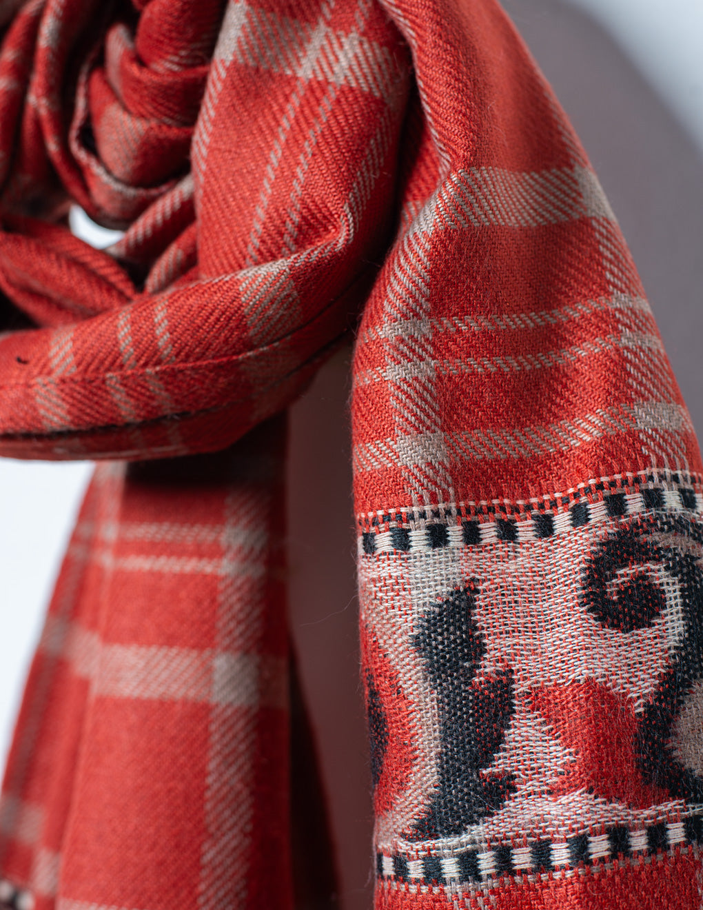 Rust Check Pure Handwoven Woollen Muffler