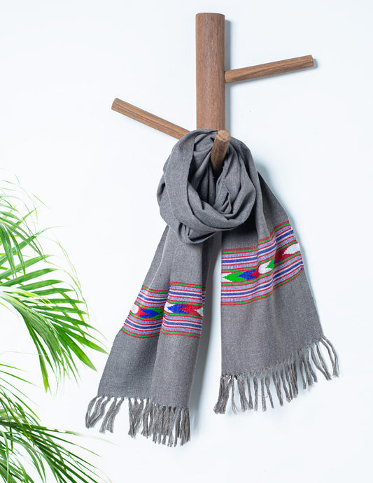 Grey Pure Handwoven Woollen Muffler