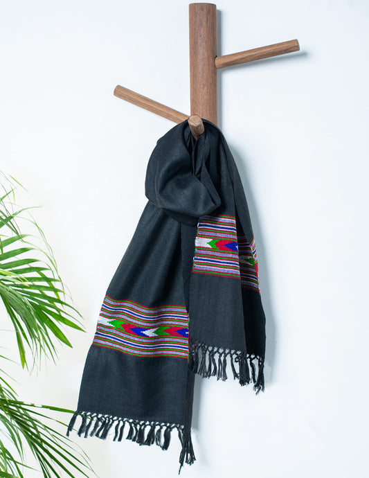 Black Pure Handwoven Woollen Muffler