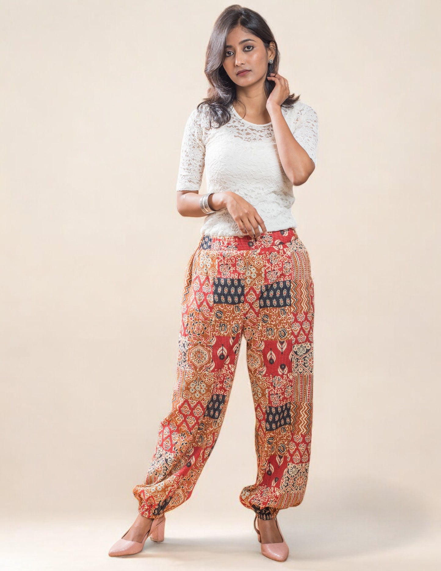 Cotton Printed Patch Kantha Harem Pant