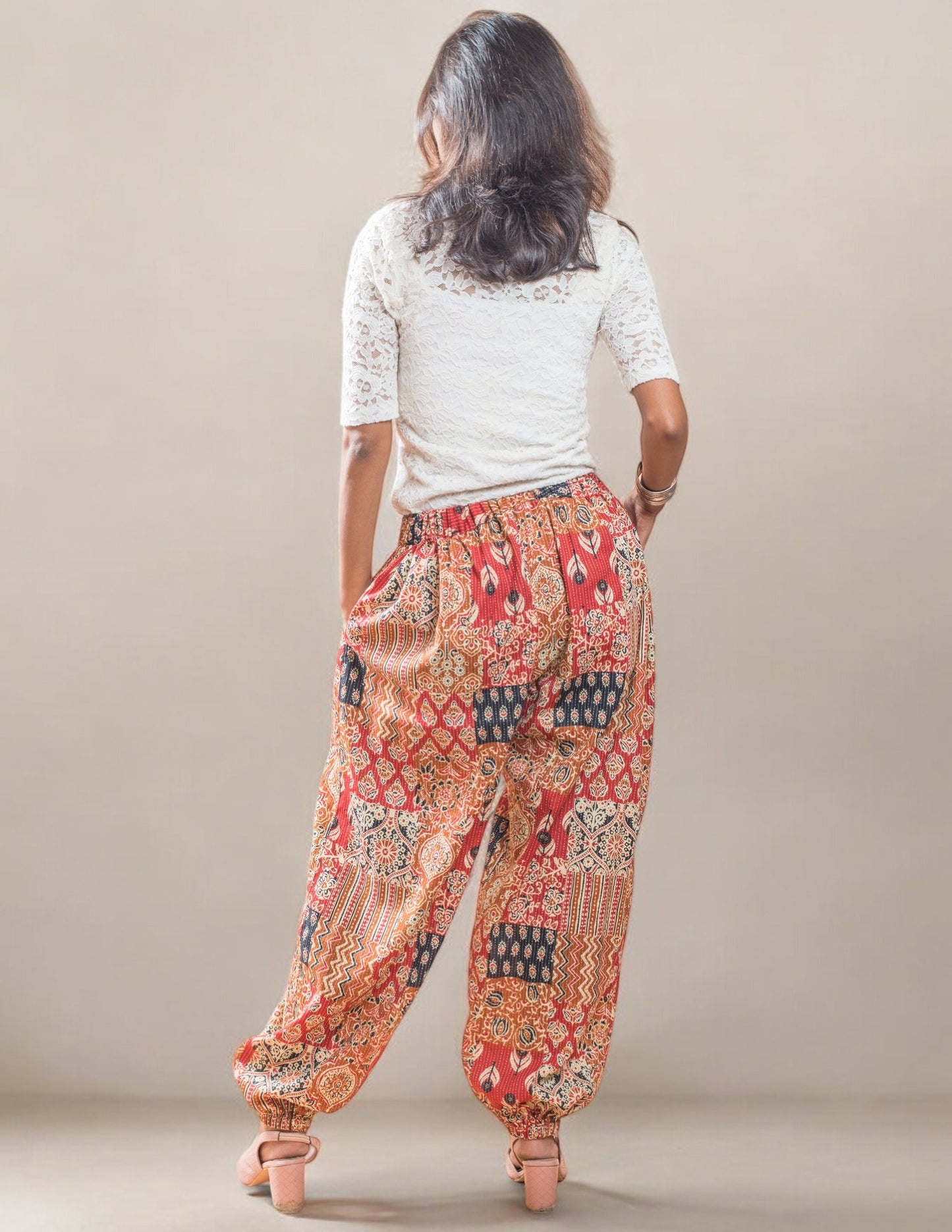 Cotton Printed Patch Kantha Harem Pant