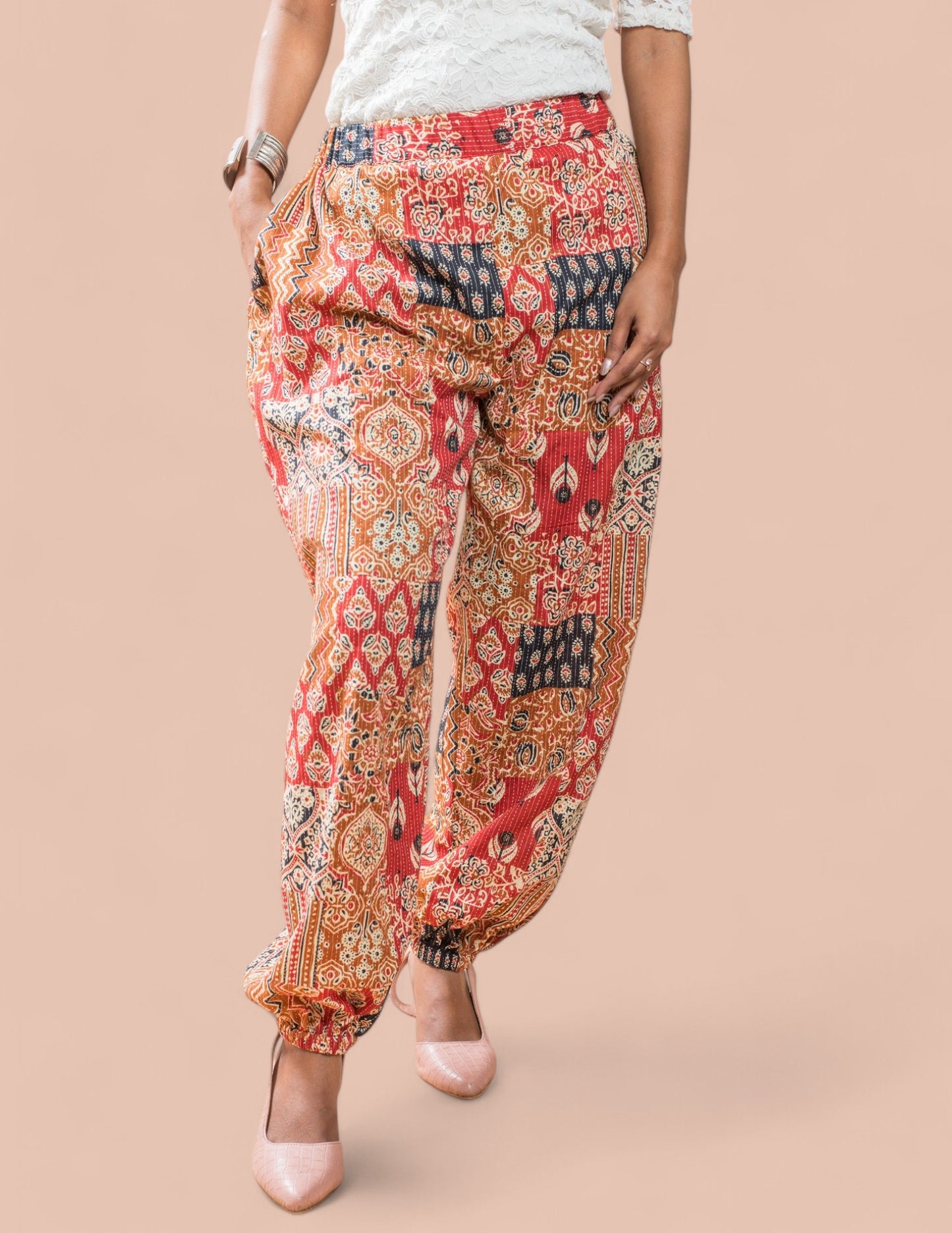 Cotton Printed Patch Kantha Harem Pant