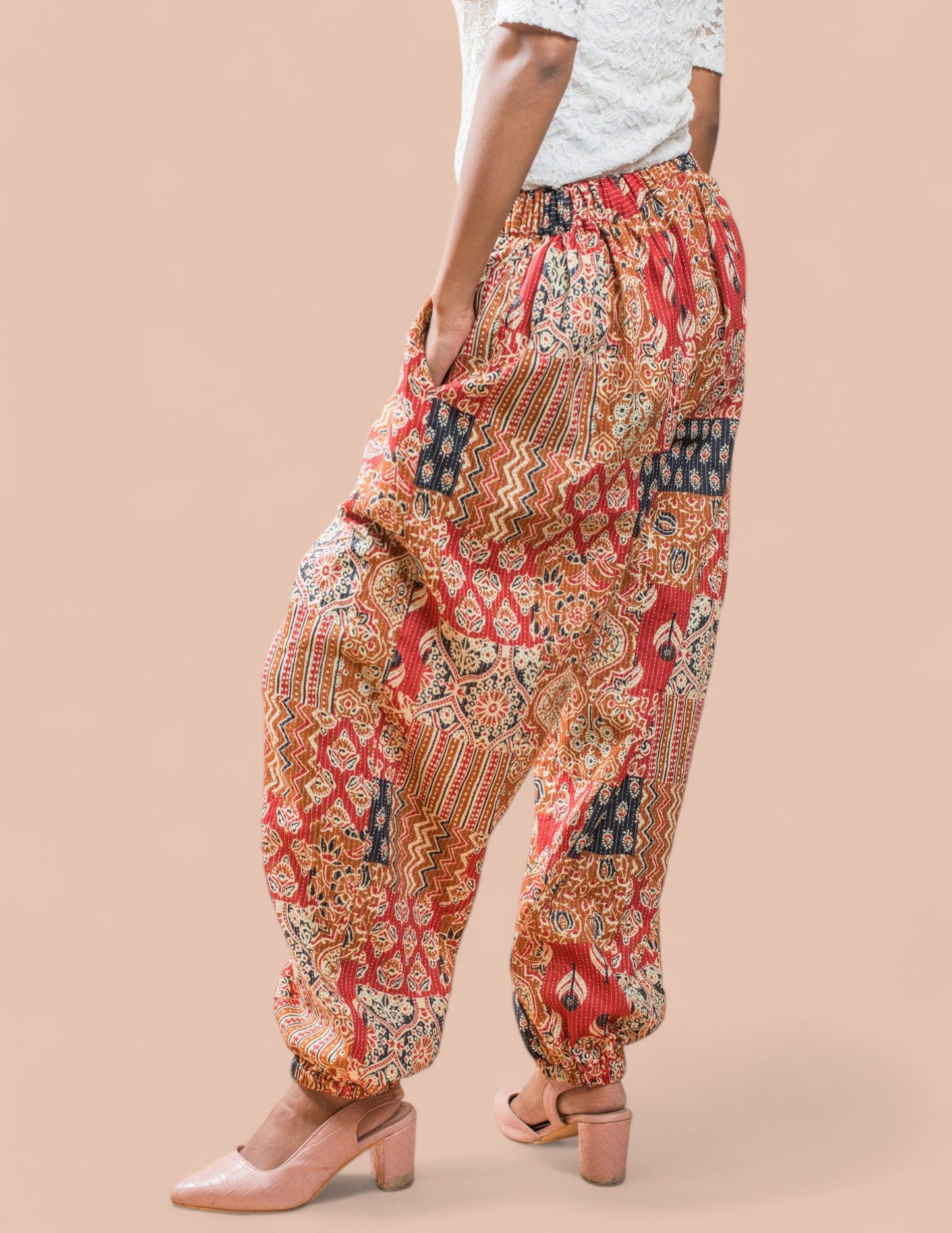 Cotton Printed Patch Kantha Harem Pant