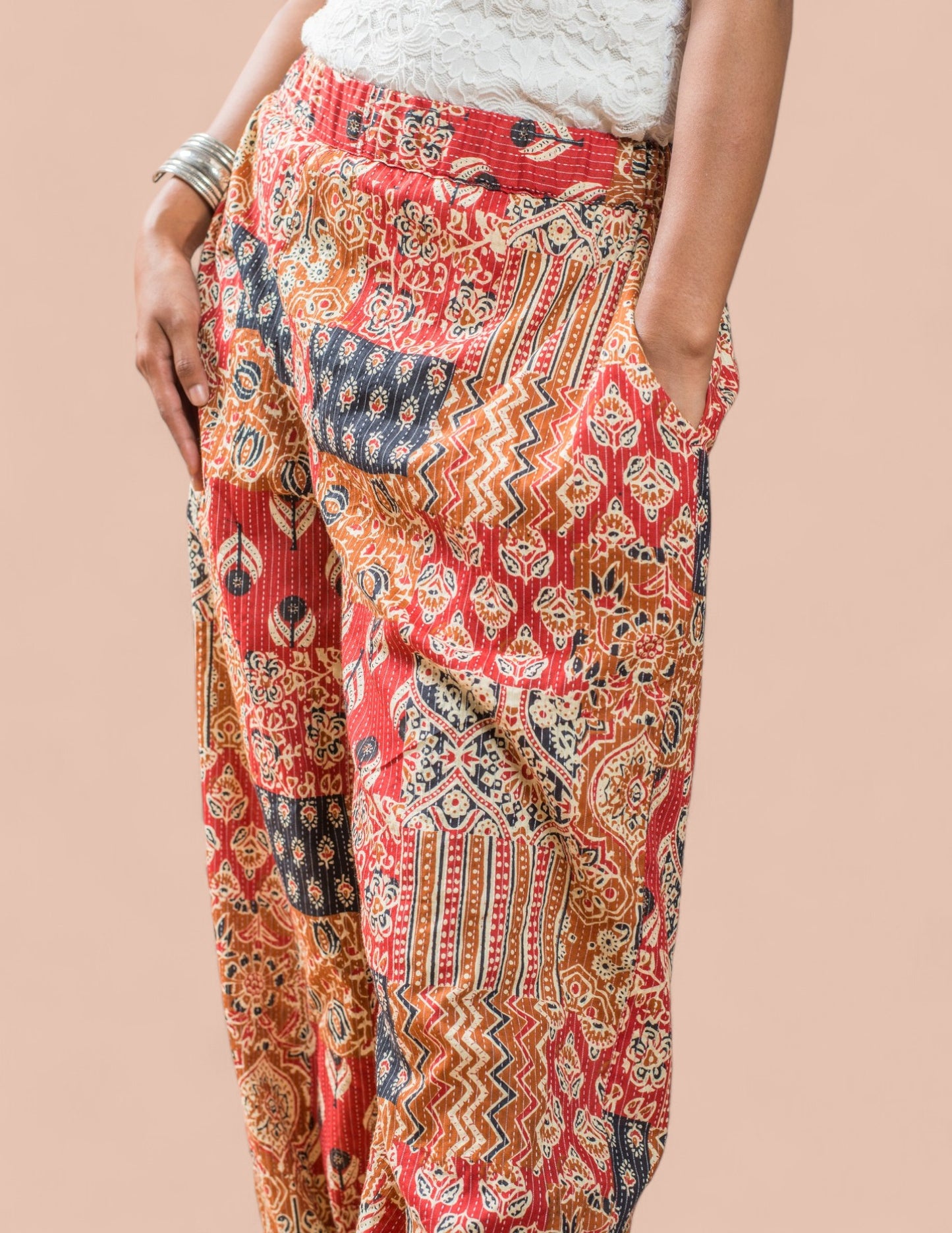 Cotton Printed Patch Kantha Harem Pant