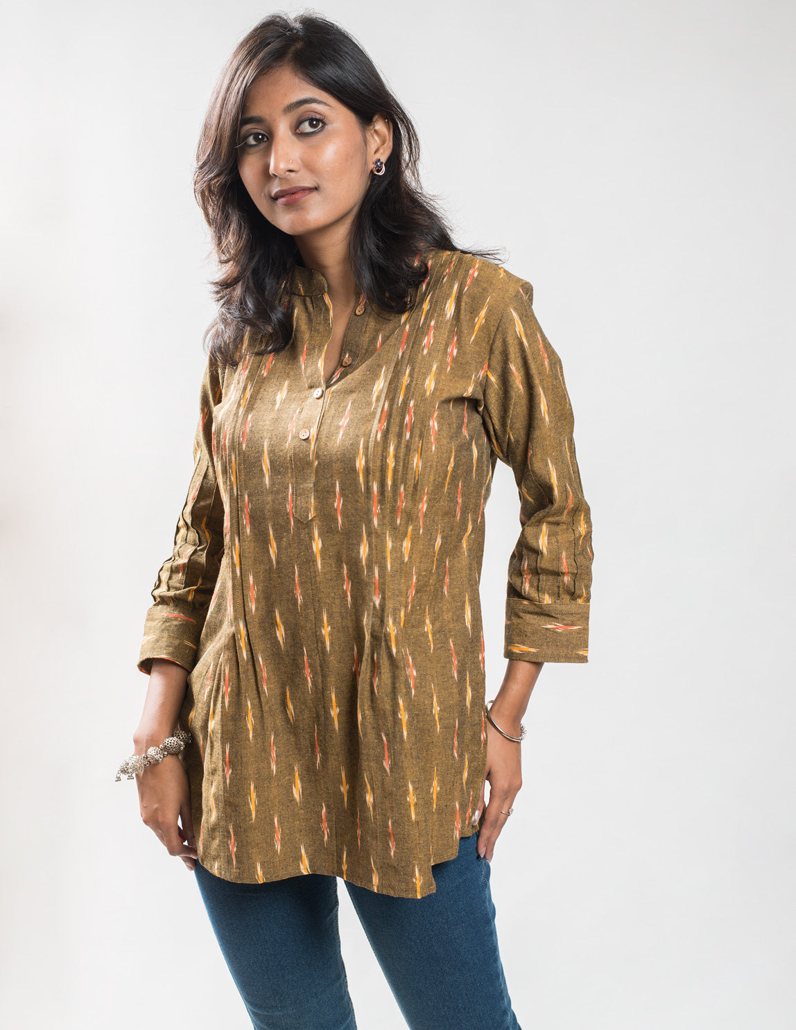 Mustered Cotton Ikat Short Kurta