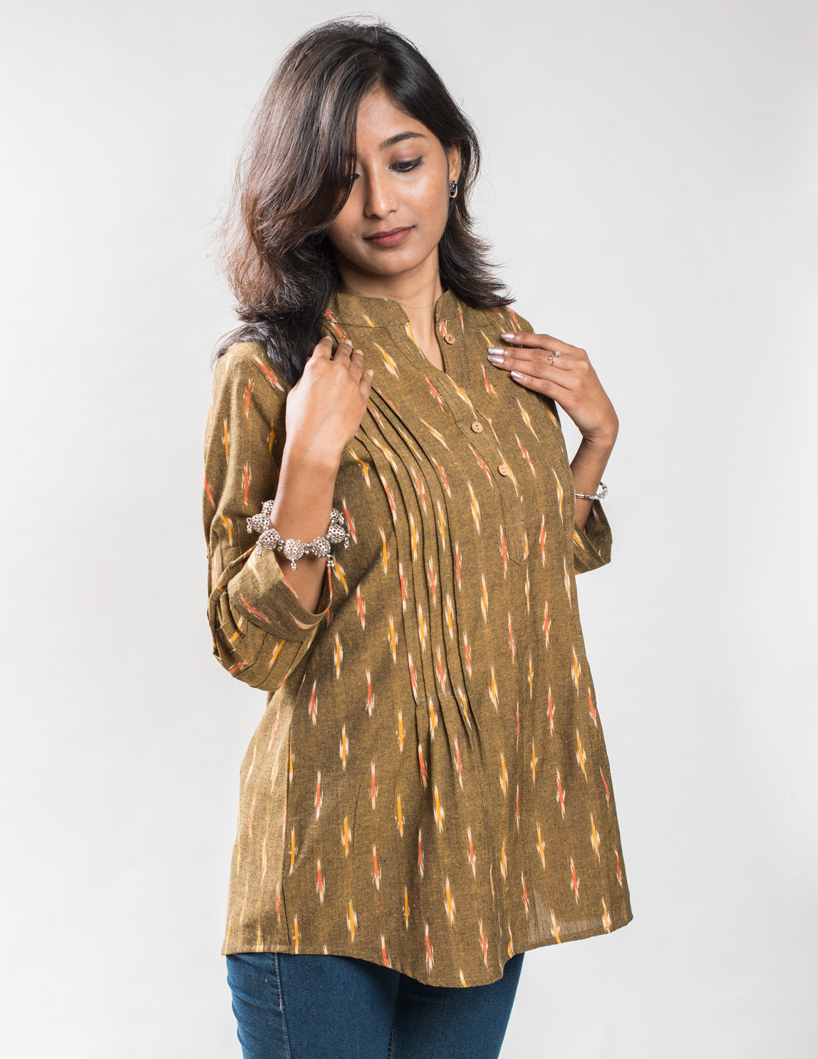 Mustered Cotton Ikat Short Kurta