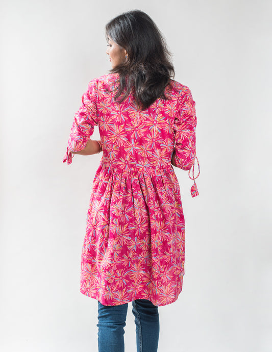 Pink Floral Printed Kantha Cotton Tunic