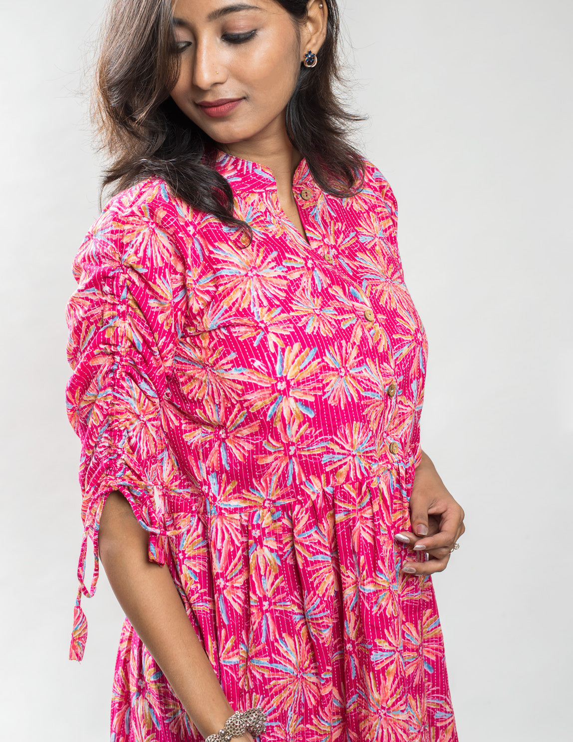 Pink Floral Printed Kantha Cotton Tunic