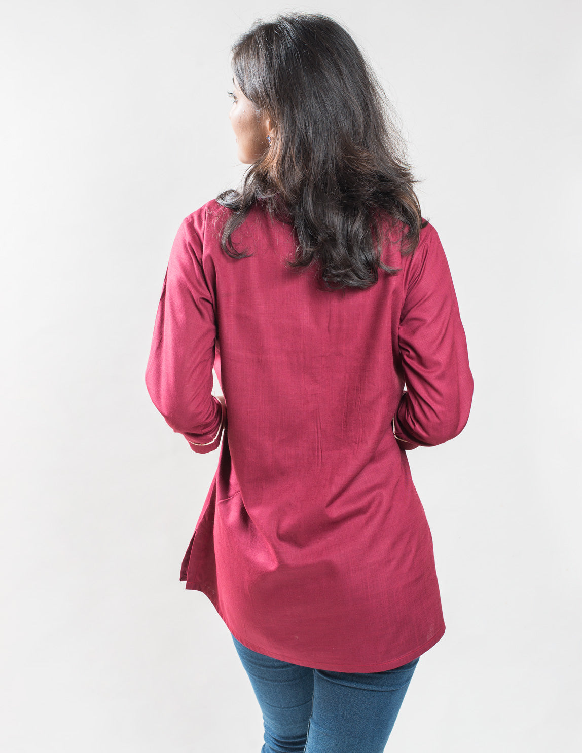 Maroon Cotton Short Kurta