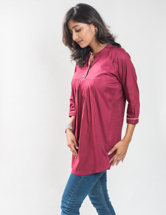 Maroon Cotton Short Kurta