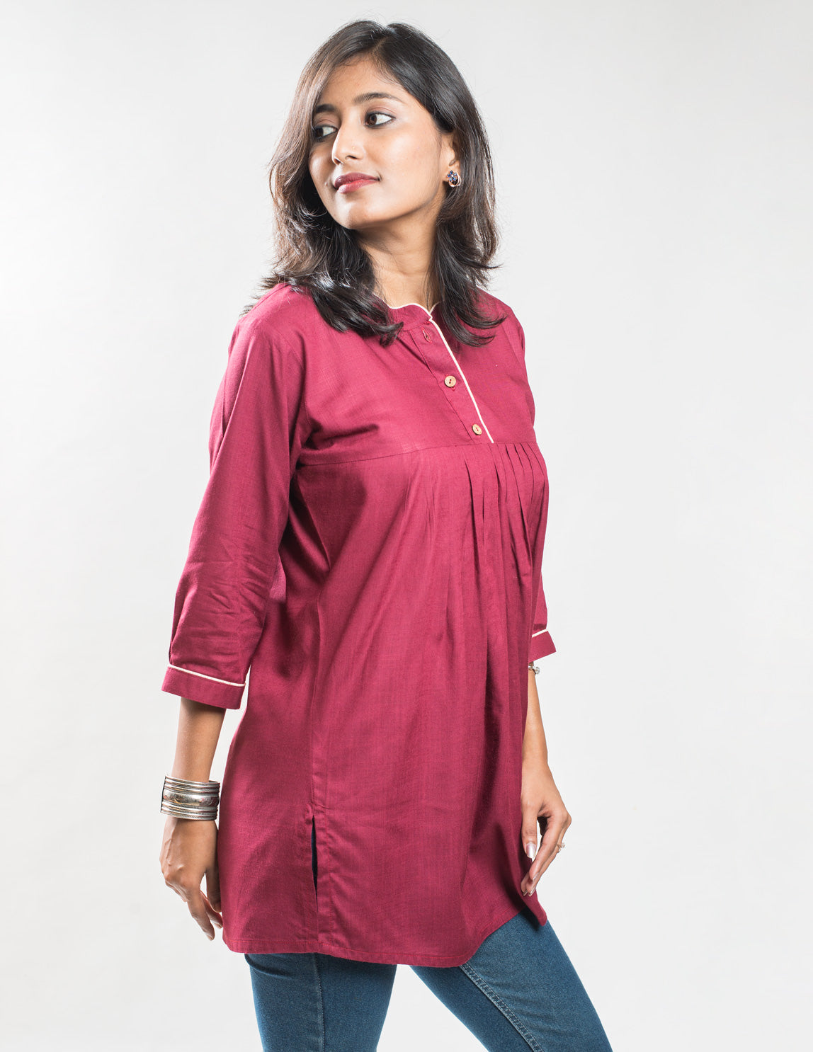 Maroon Cotton Short Kurta