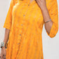 Yellow Cotton Jacquard Short Kurta