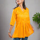 Yellow Cotton Jacquard Short Kurta