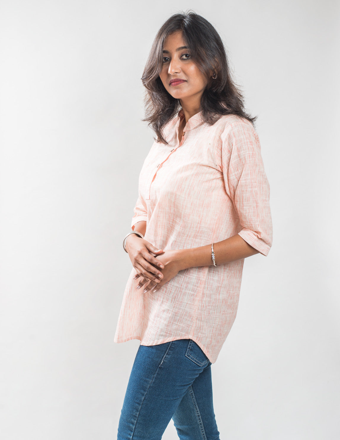 Salmon Brushed Cotton Short Kurta