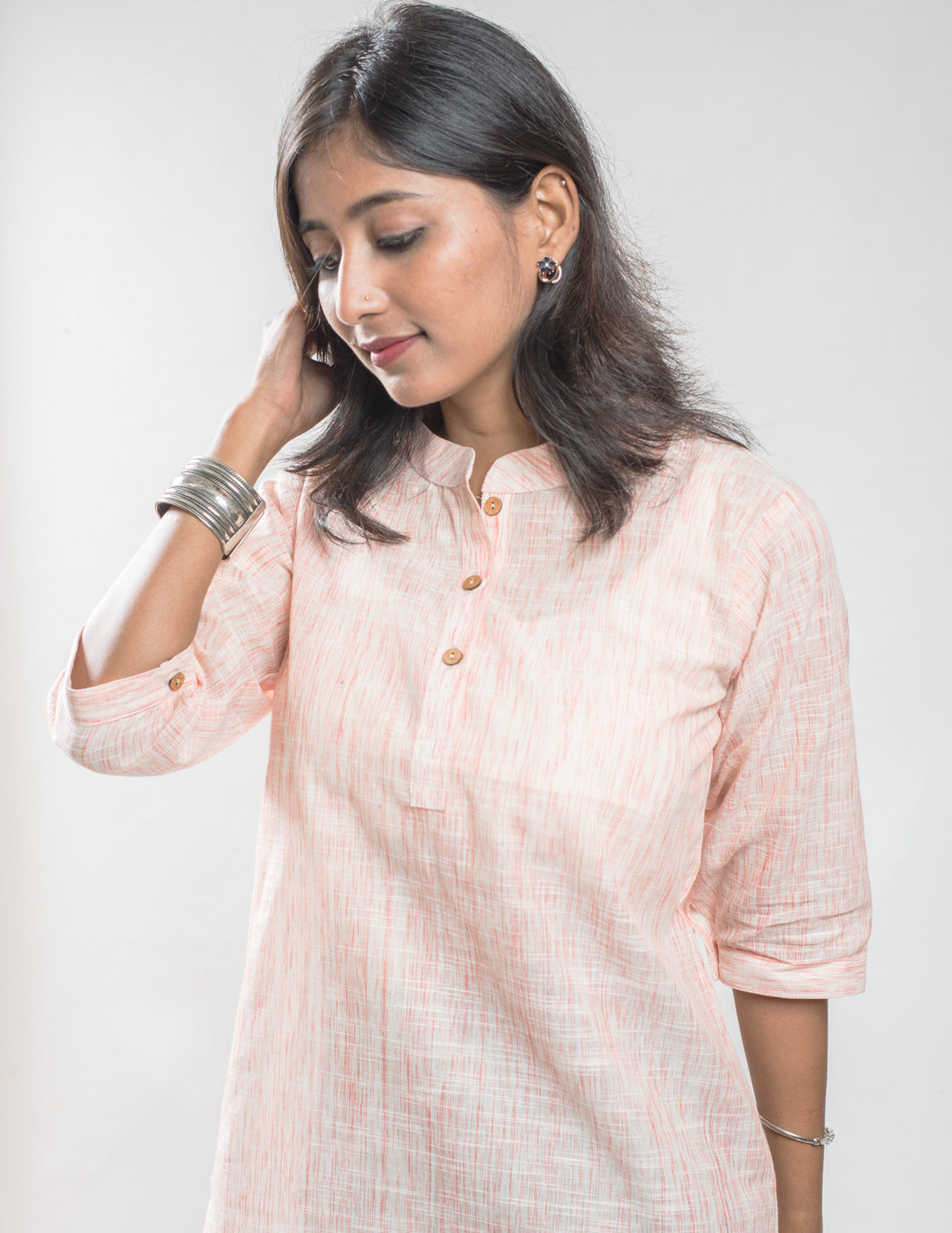 Salmon Brushed Cotton Short Kurta