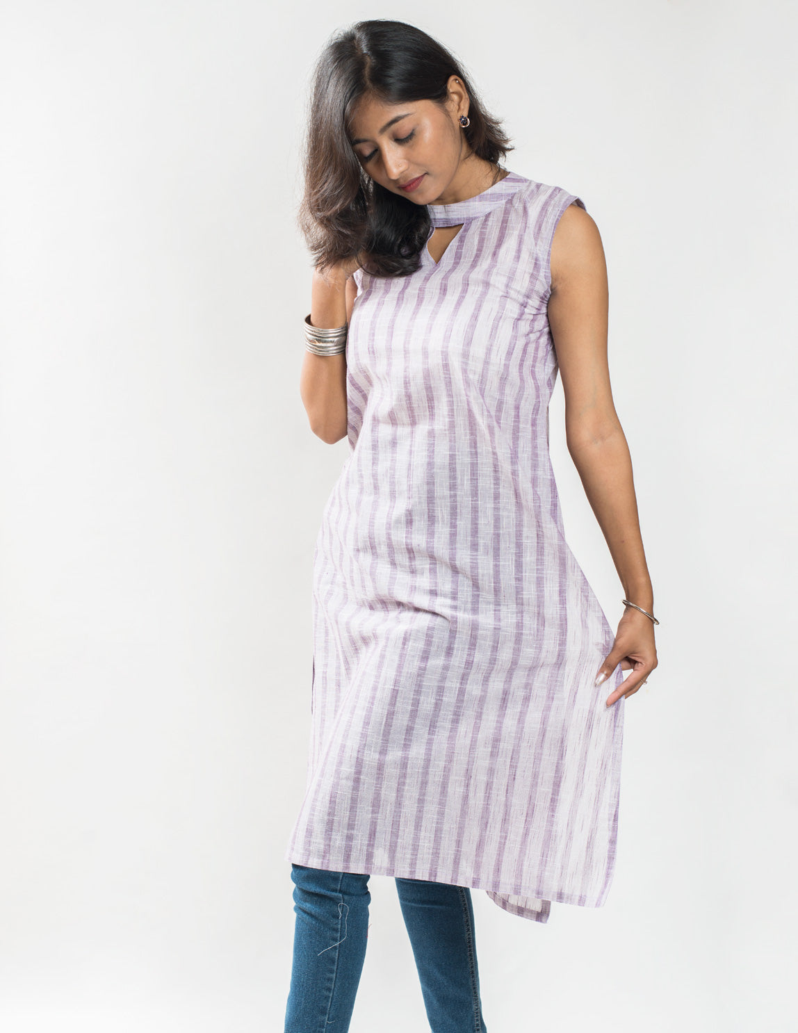 Violet stripe Cotton Long Kurta