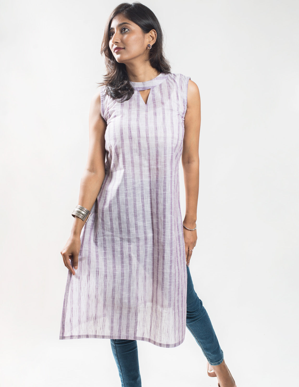 Violet stripe Cotton Long Kurta