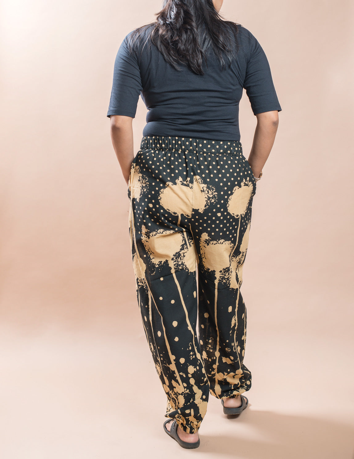 Black & Beige Cotton printed Harem Pant