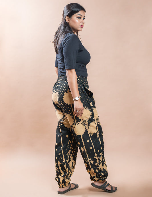 Black & Beige Cotton printed Harem Pant