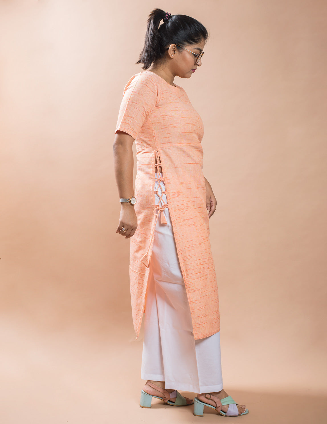 Orange Cotton Brushed Regular Kurta