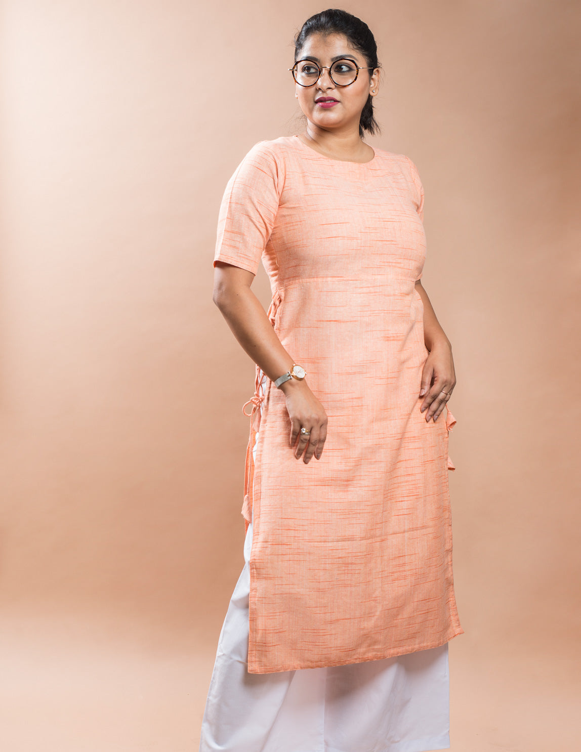 Orange Cotton Brushed Regular Kurta