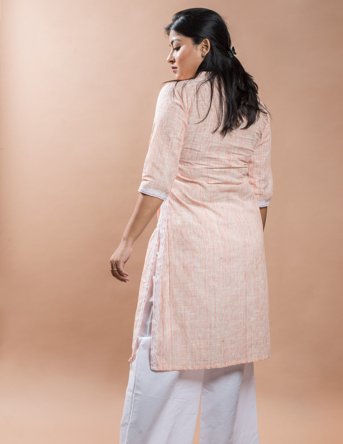 Salmon Cotton Brushed Long Kurta