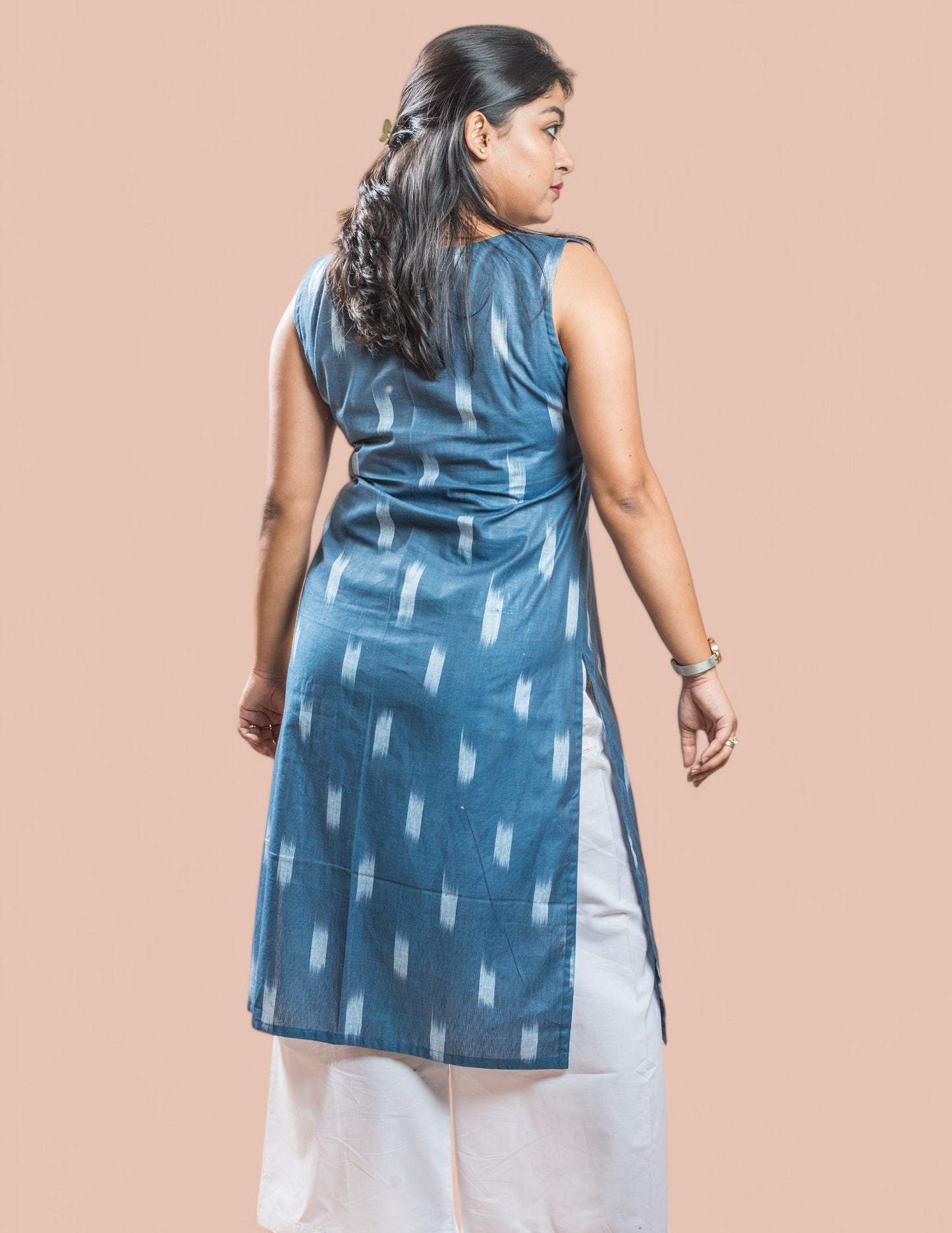 Blue Cotton Ikkat Regular Kurta