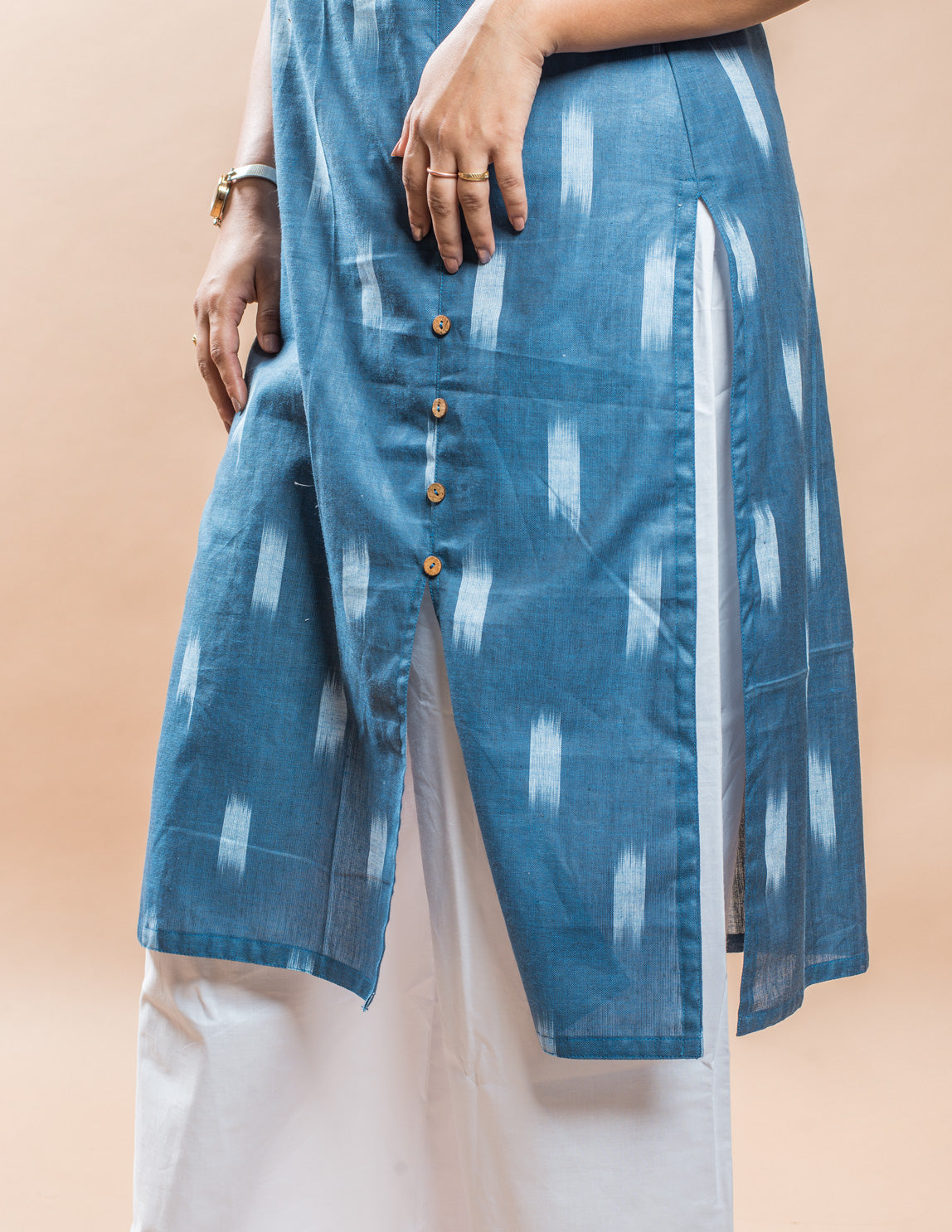 Blue Cotton Ikkat Regular Kurta