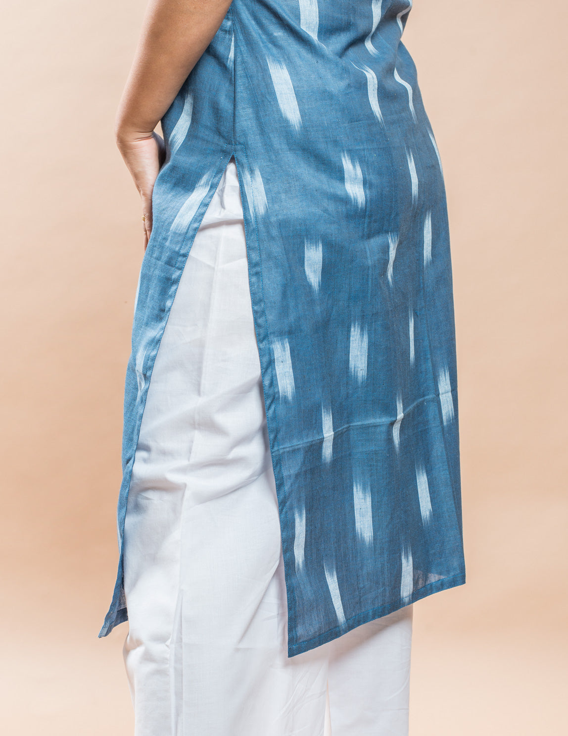 Blue Cotton Ikkat Regular Kurta