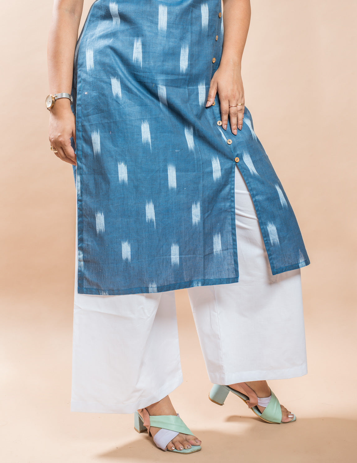 Blue Cotton Ikkat Regular Kurta