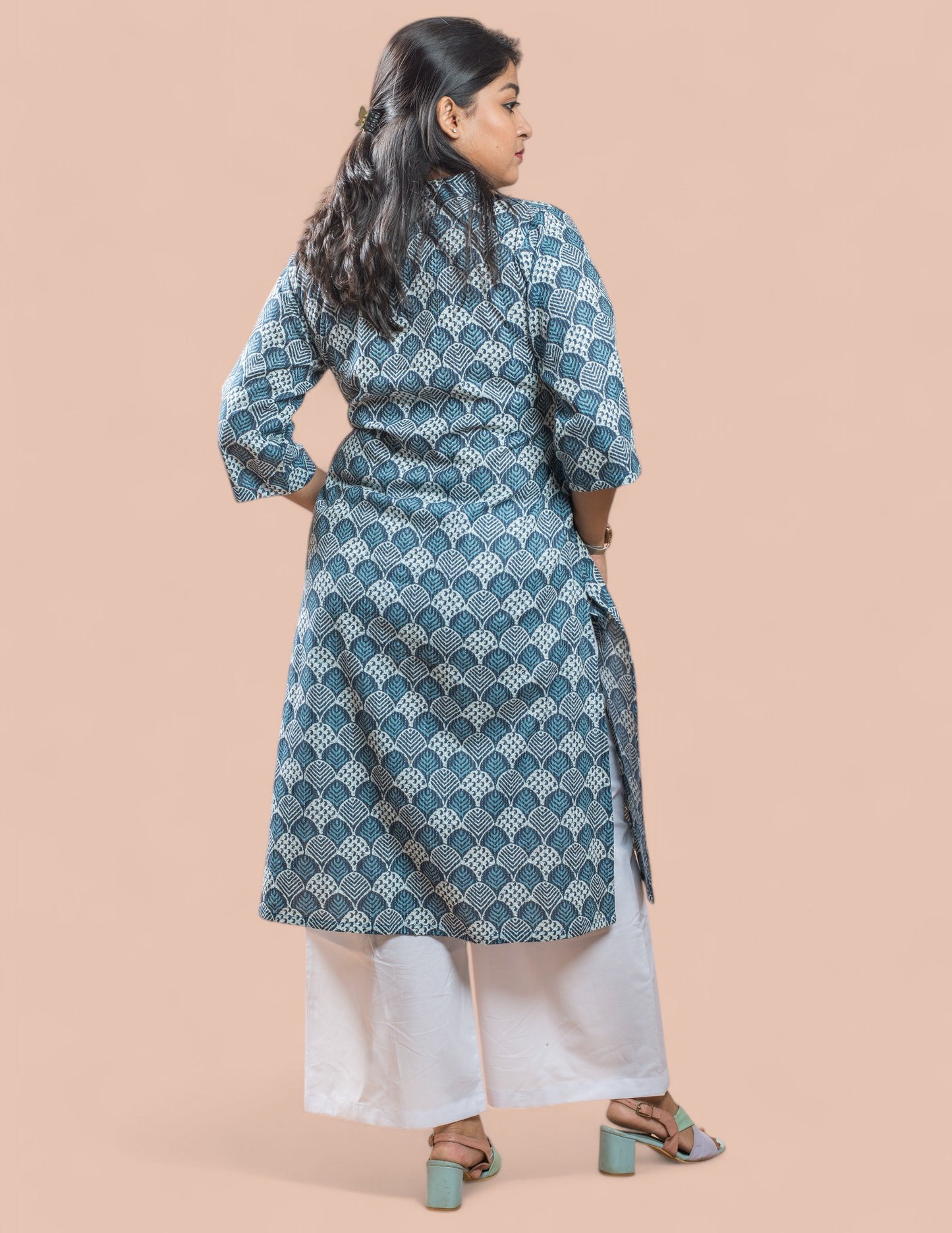 Blue Cotton Kantha Long Kurta