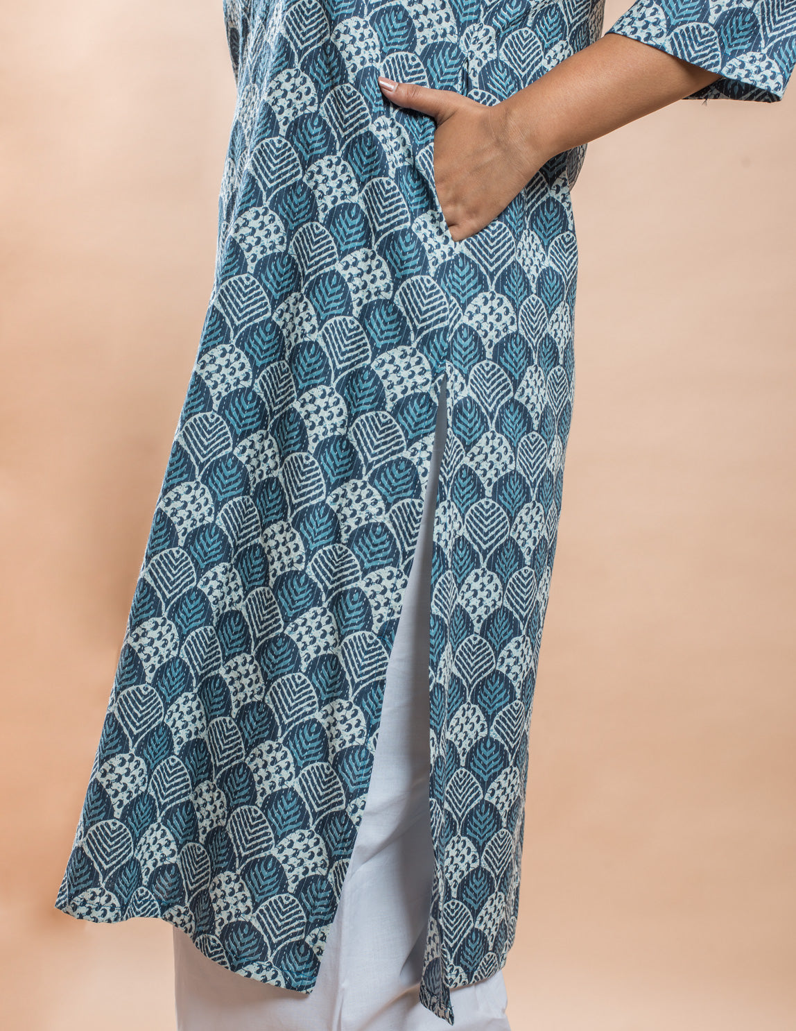 Blue Cotton Kantha Long Kurta