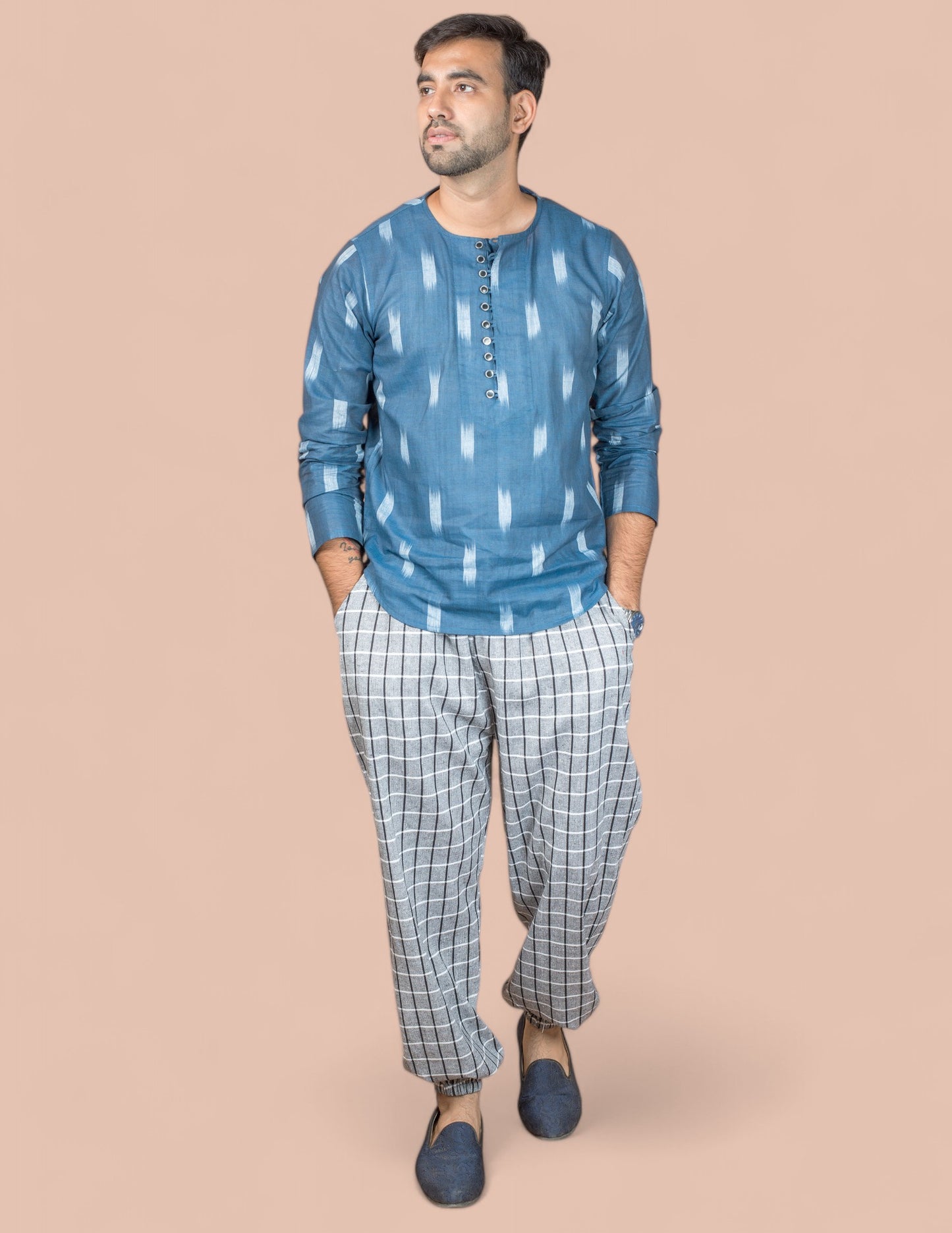 Grey Checked Cotton Harem Pant