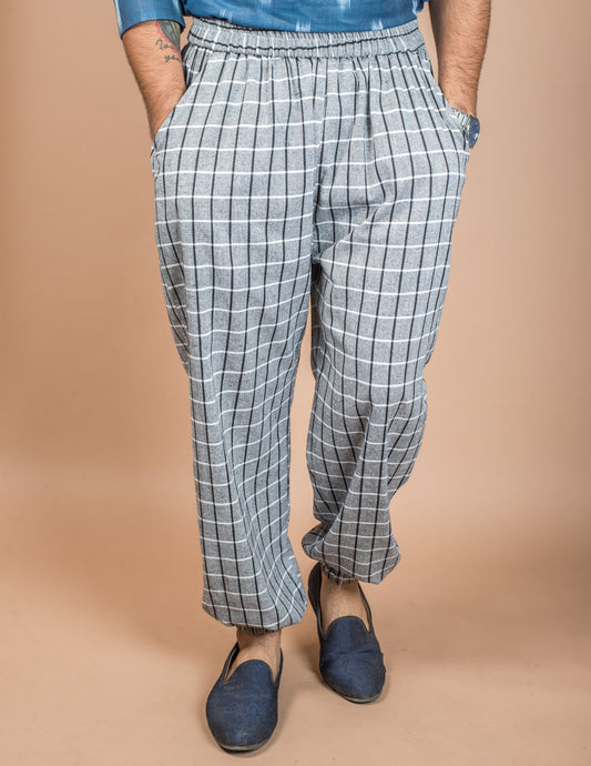 Grey Checked Cotton Harem Pant