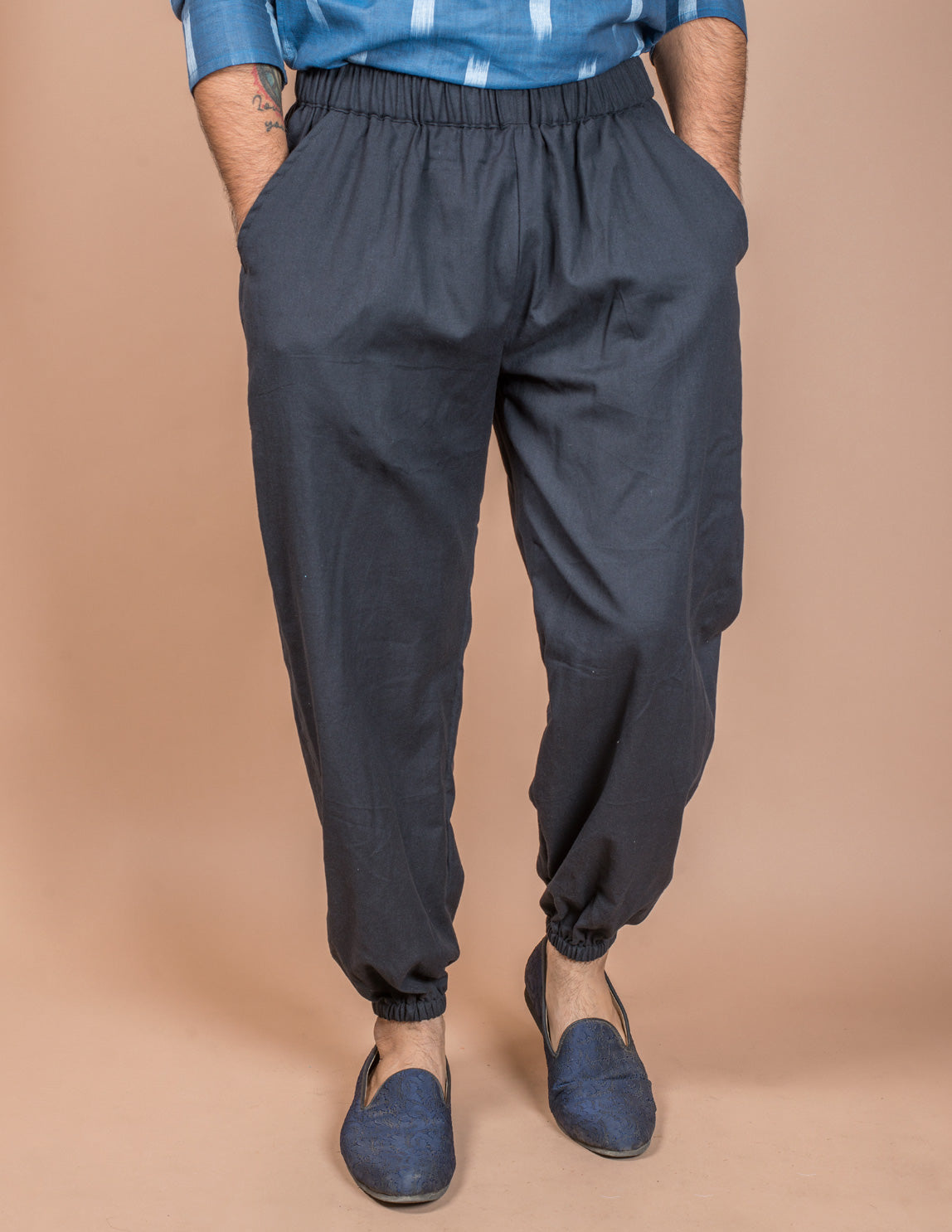 Black Cotton Plain Harem Pant