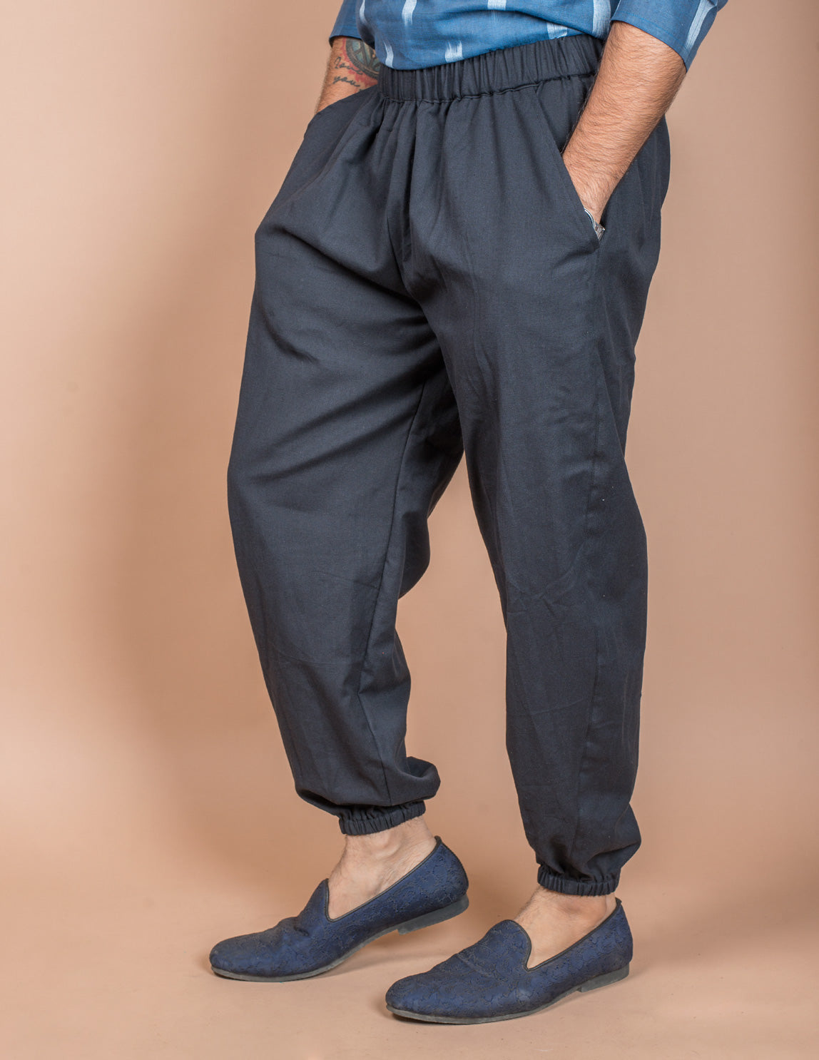 Black Cotton Plain Harem Pant