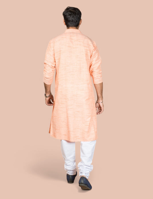 Orange Cotton Pintuck Design Long Kurta