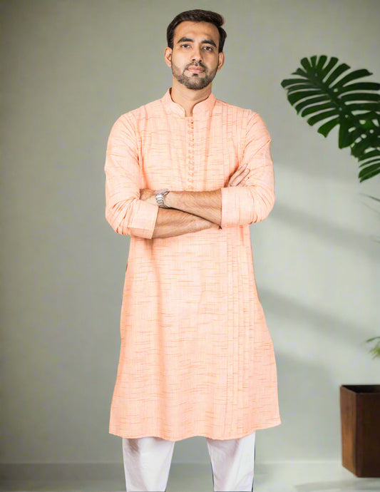 Orange Cotton Pintuck Design Long Kurta